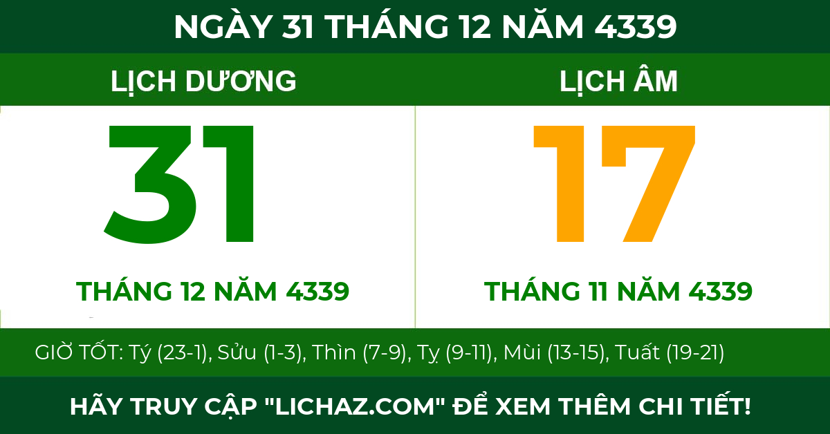 lịch âm ngày 31 tháng 12 năm 4339