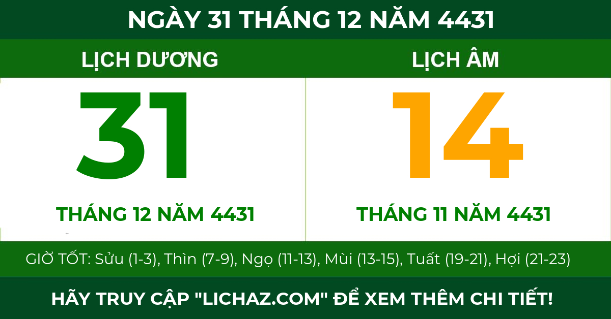 lịch âm ngày 31 tháng 12 năm 4431