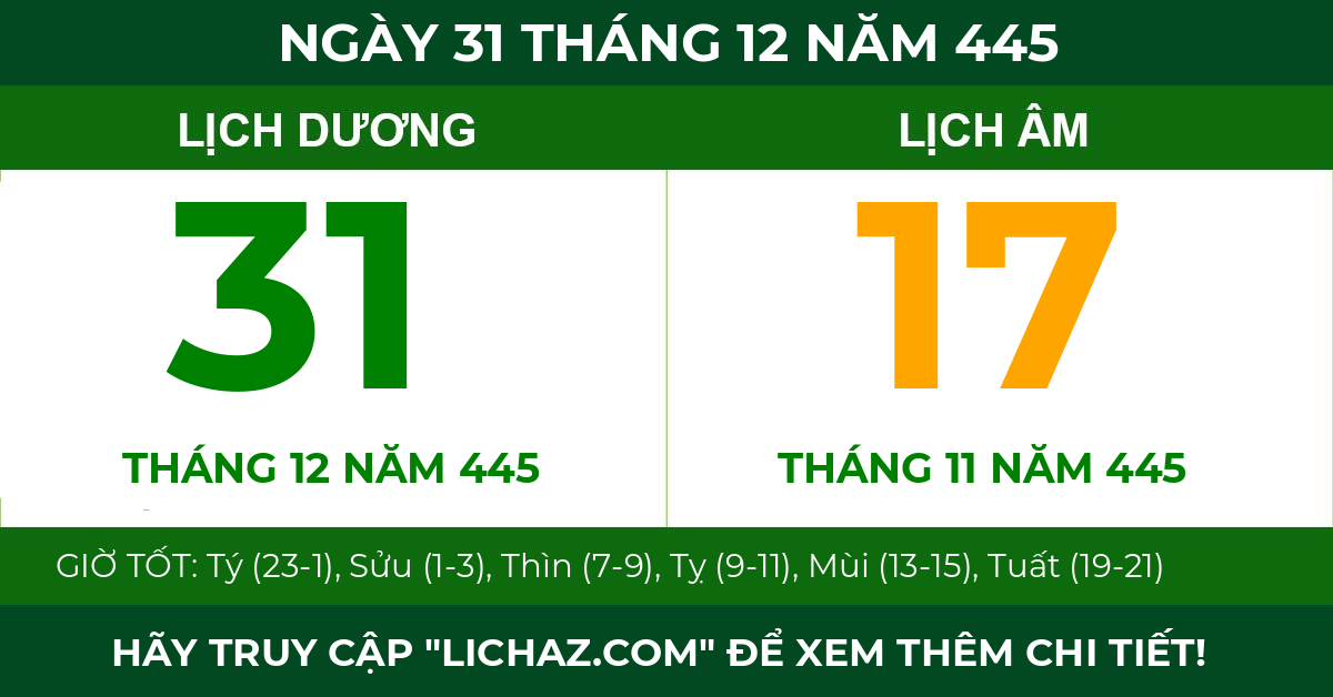 lịch âm ngày 31 tháng 12 năm 445