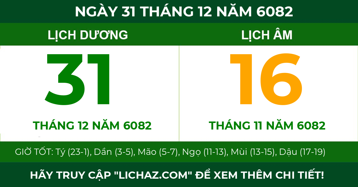 lịch âm ngày 31 tháng 12 năm 6082
