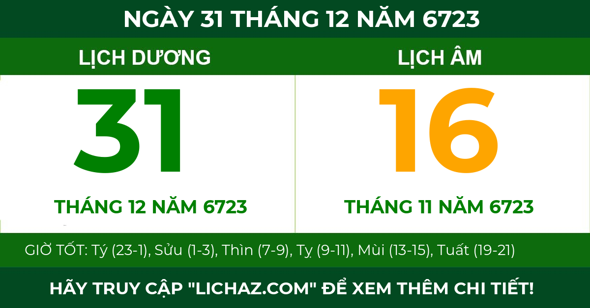 lịch âm ngày 31 tháng 12 năm 6723