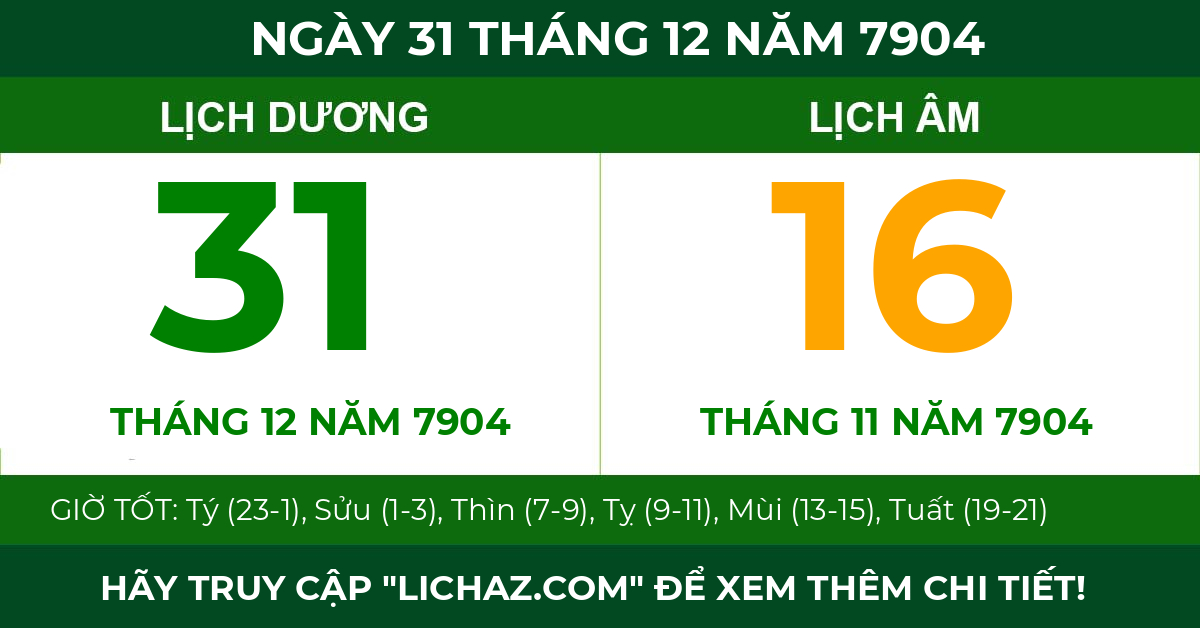 lịch âm ngày 31 tháng 12 năm 7904