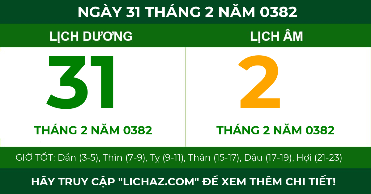 lịch âm ngày 31 tháng 2 năm 0382