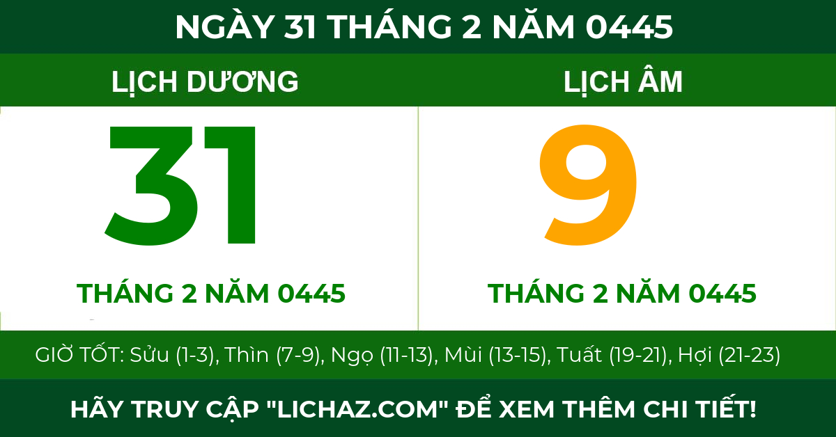 lịch âm ngày 31 tháng 2 năm 0445