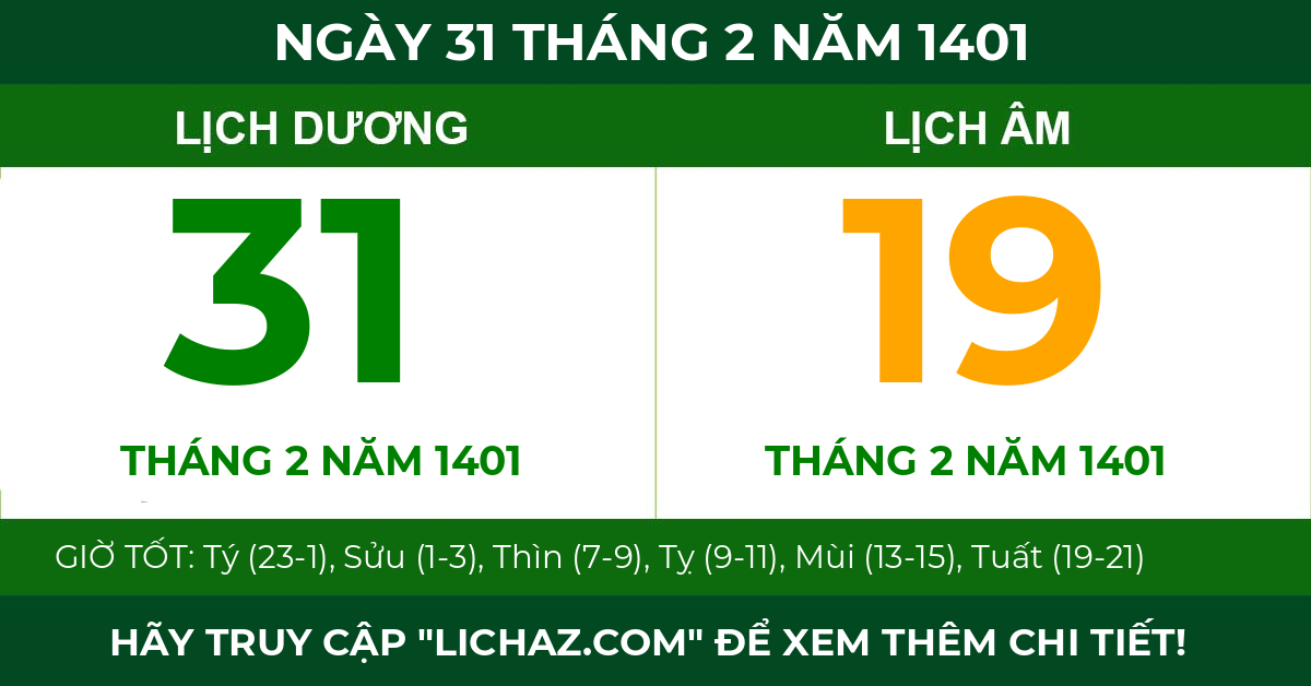 lịch âm ngày 31 tháng 2 năm 1401