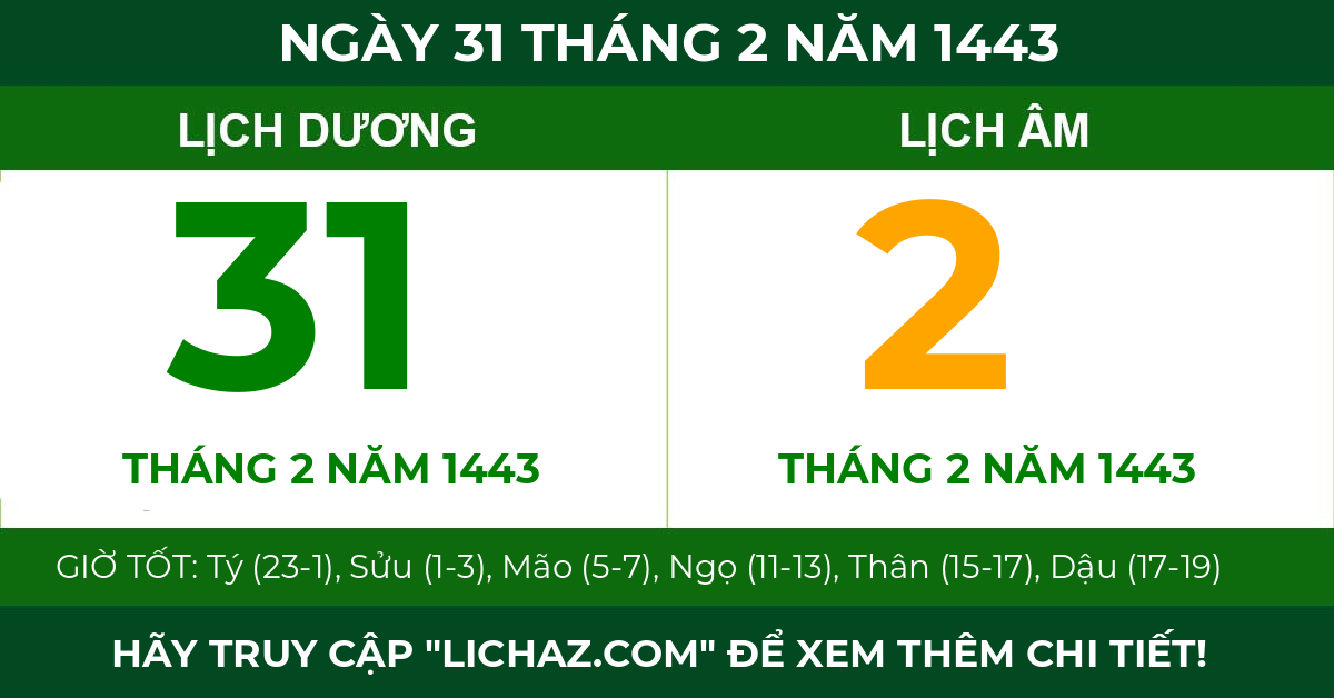 lịch âm ngày 31 tháng 2 năm 1443
