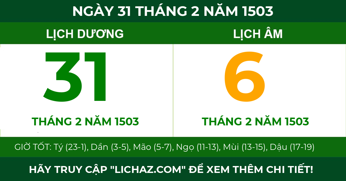 lịch âm ngày 31 tháng 2 năm 1503