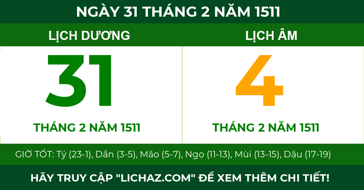 lịch âm ngày 31 tháng 2 năm 1511