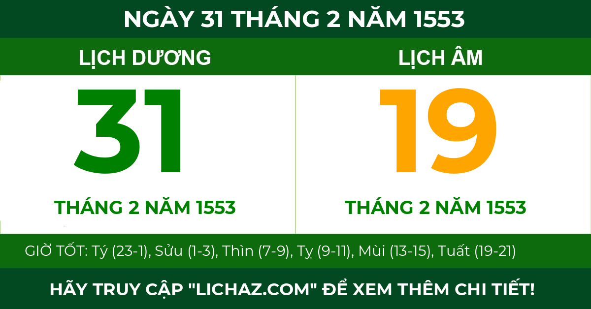 lịch âm ngày 31 tháng 2 năm 1553