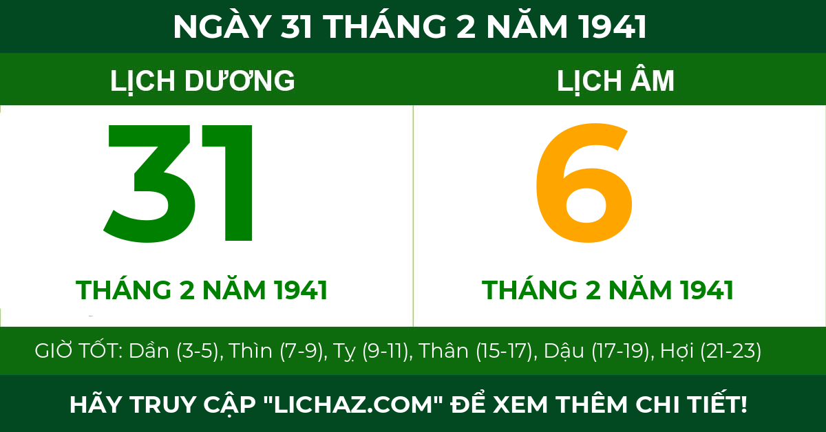 lịch âm ngày 31 tháng 2 năm 1941