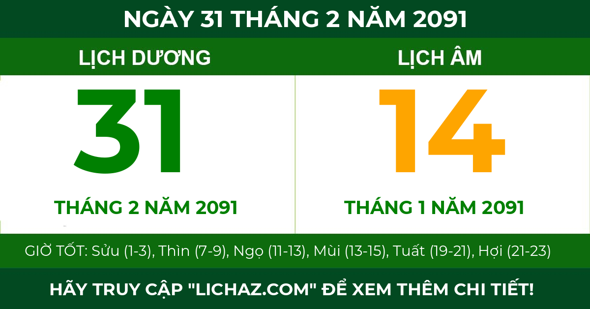 lịch âm ngày 31 tháng 2 năm 2091