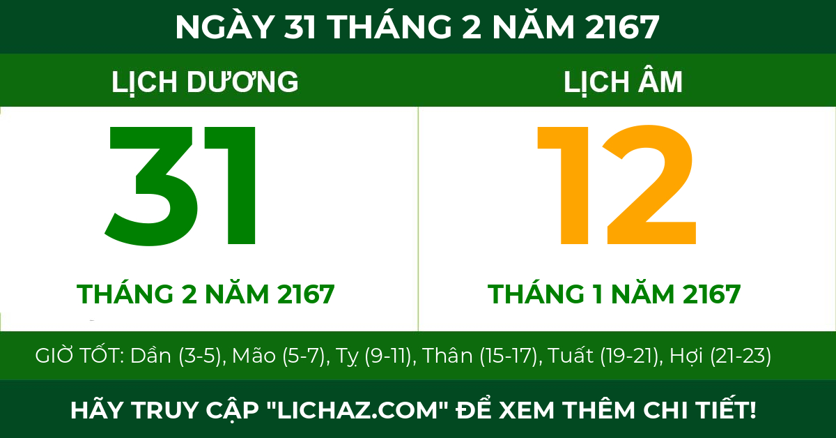 lịch âm ngày 31 tháng 2 năm 2167