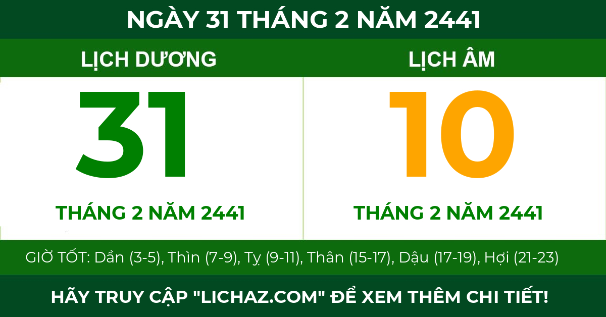 lịch âm ngày 31 tháng 2 năm 2441