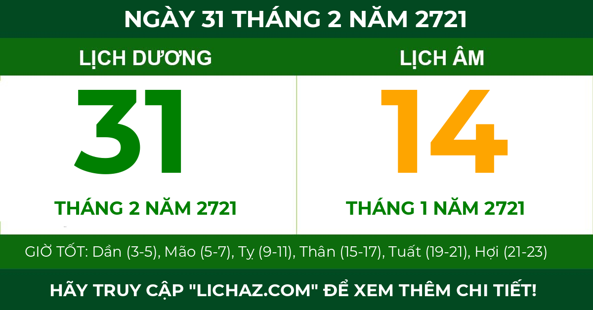 lịch âm ngày 31 tháng 2 năm 2721
