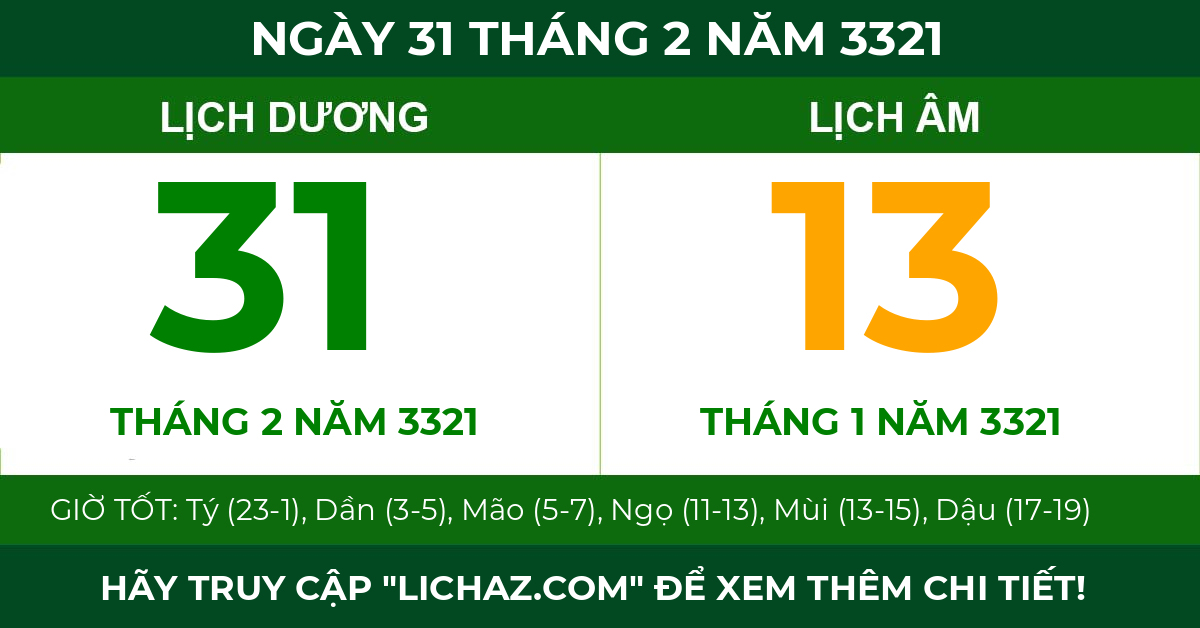 lịch âm ngày 31 tháng 2 năm 3321