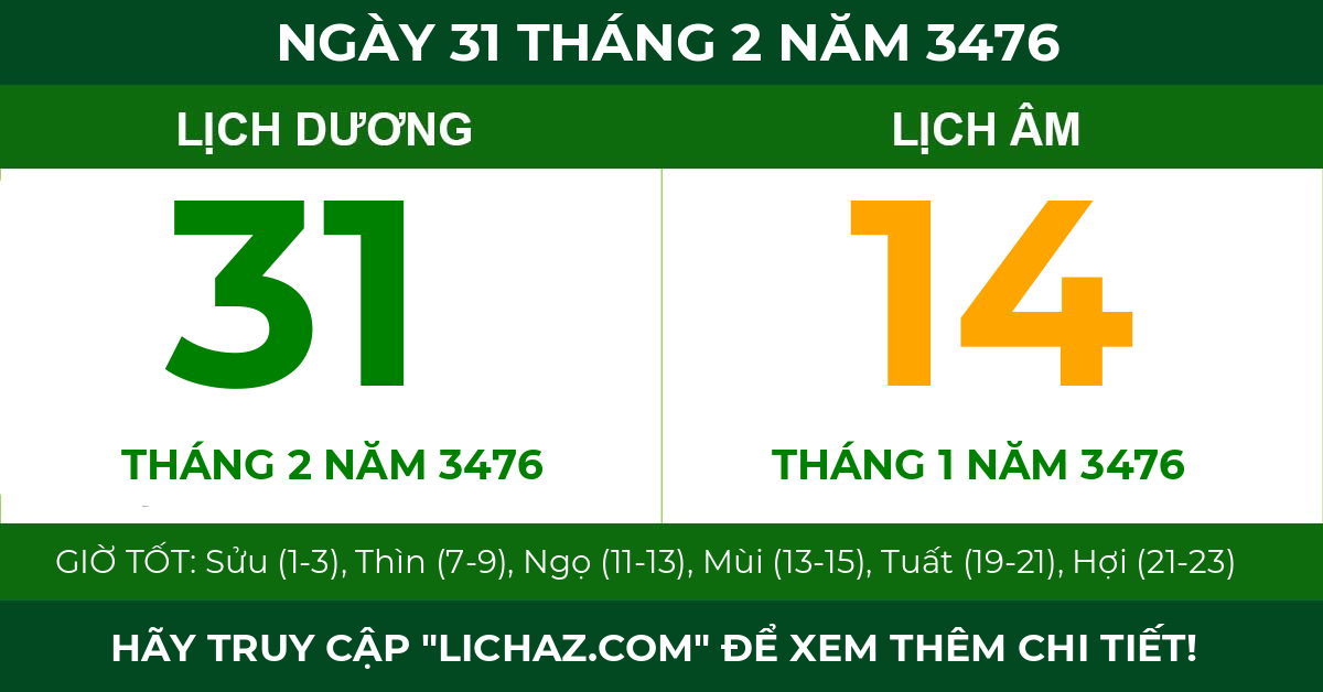 lịch âm ngày 31 tháng 2 năm 3476