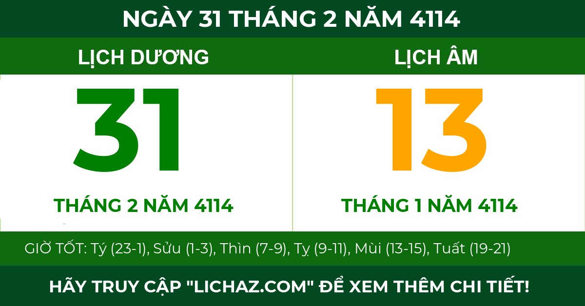 lịch âm ngày 31 tháng 2 năm 4114