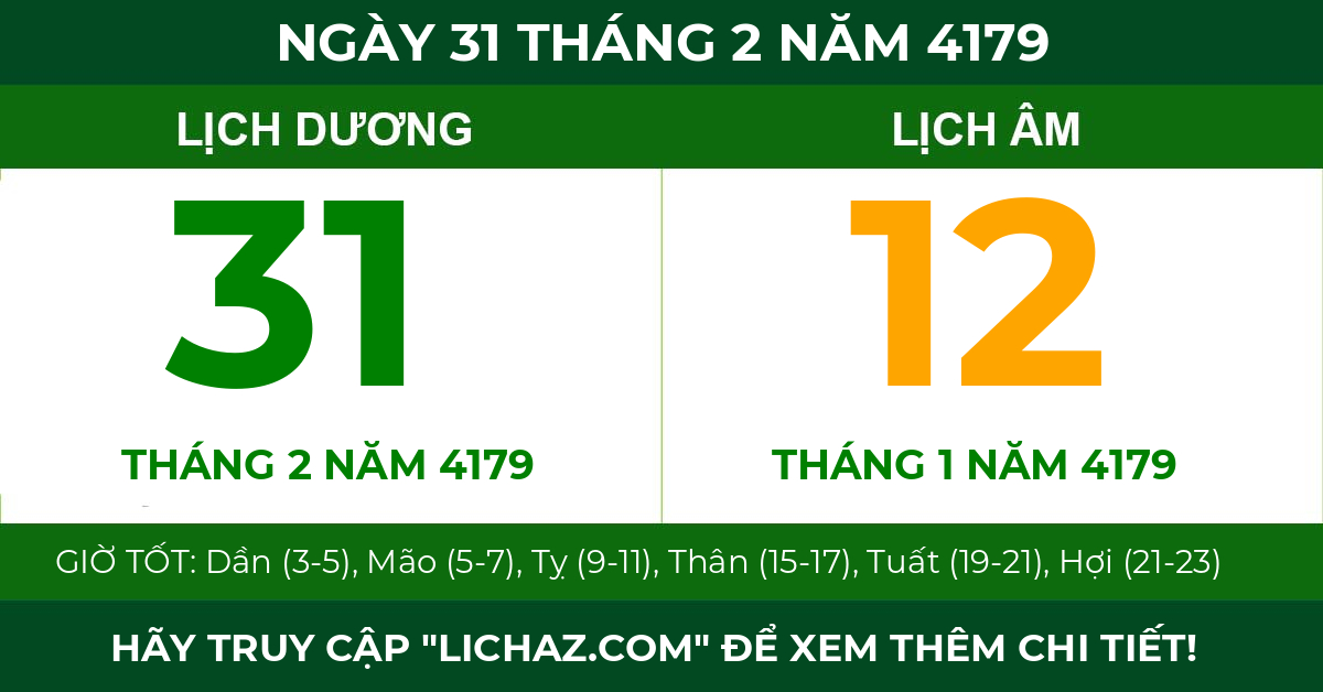 lịch âm ngày 31 tháng 2 năm 4179