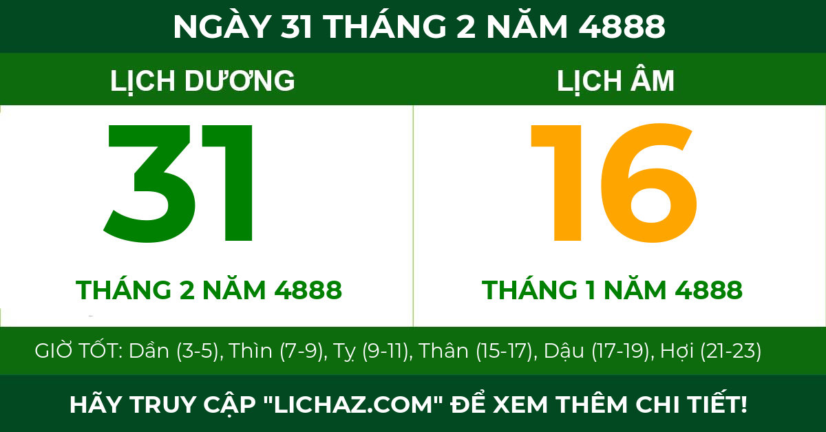 lịch âm ngày 31 tháng 2 năm 4888