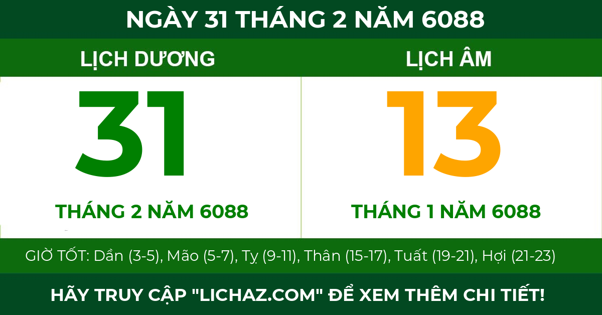 lịch âm ngày 31 tháng 2 năm 6088