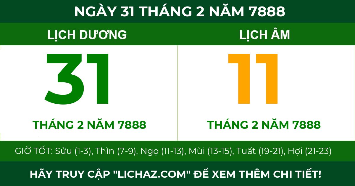 lịch âm ngày 31 tháng 2 năm 7888