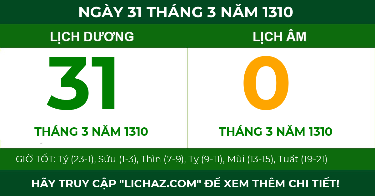 lịch âm ngày 31 tháng 3 năm 1310