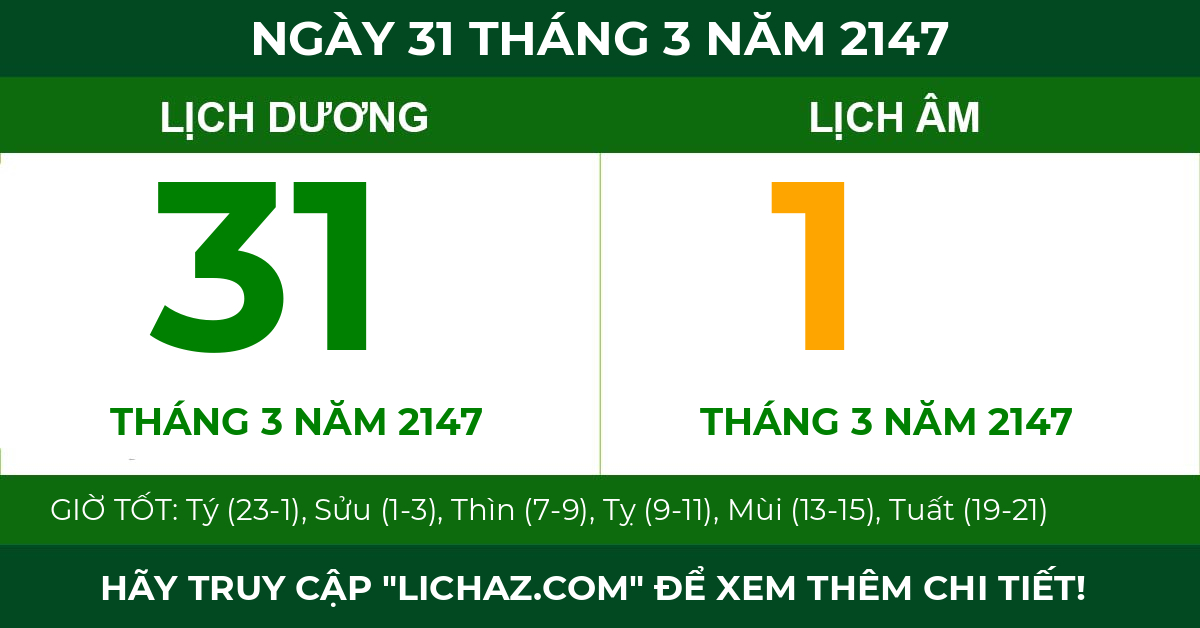 lịch âm ngày 31 tháng 3 năm 2147