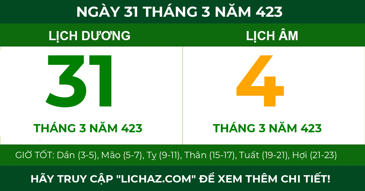 lịch âm ngày 31 tháng 3 năm 423