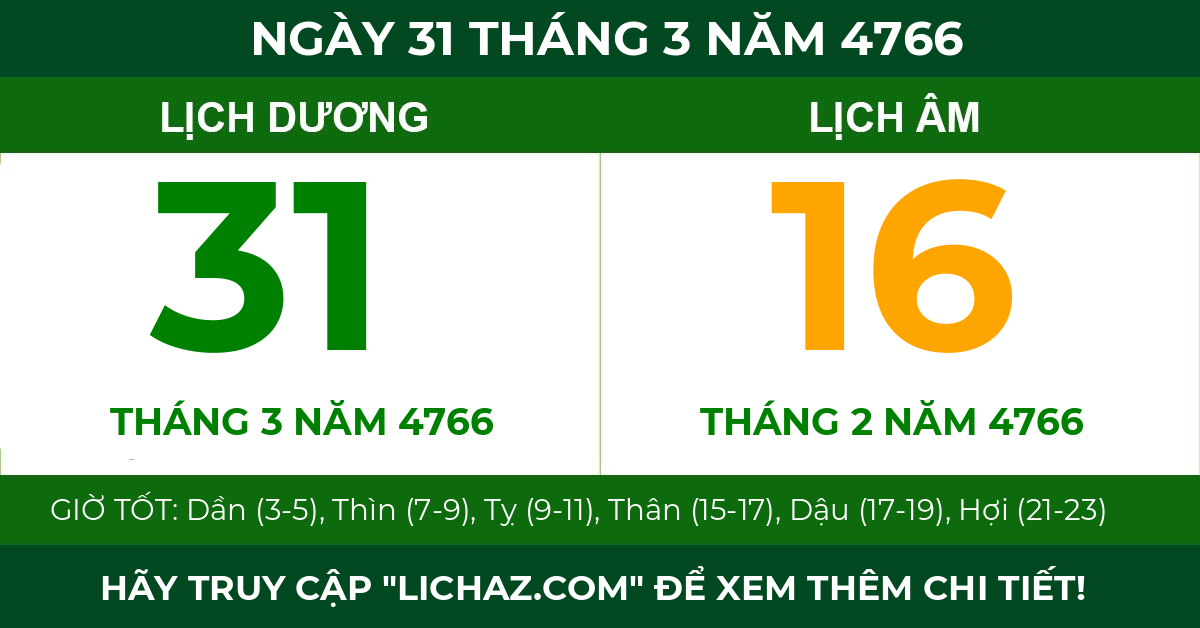 lịch âm ngày 31 tháng 3 năm 4766