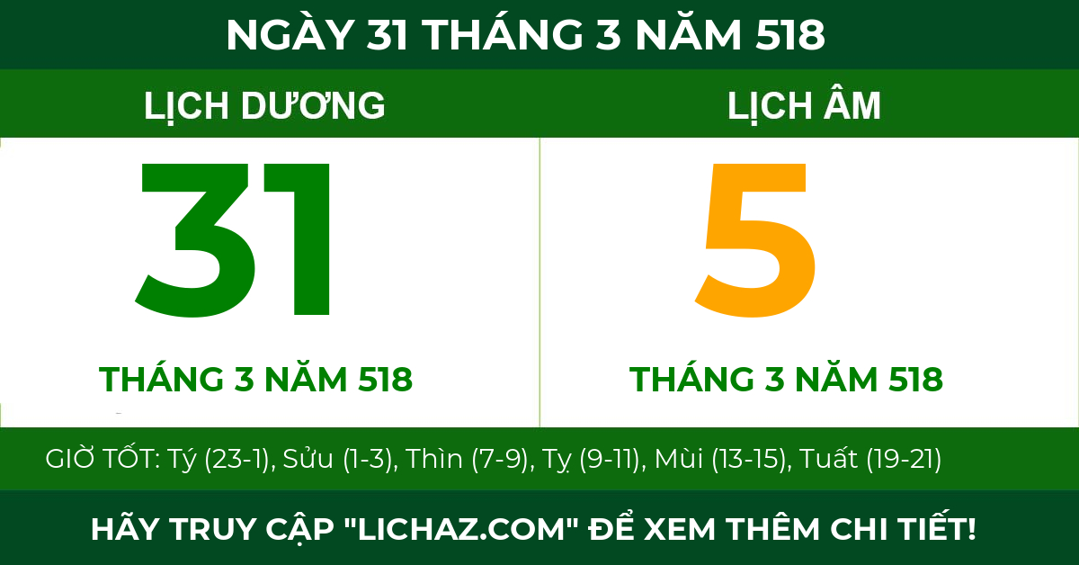 lịch âm ngày 31 tháng 3 năm 518