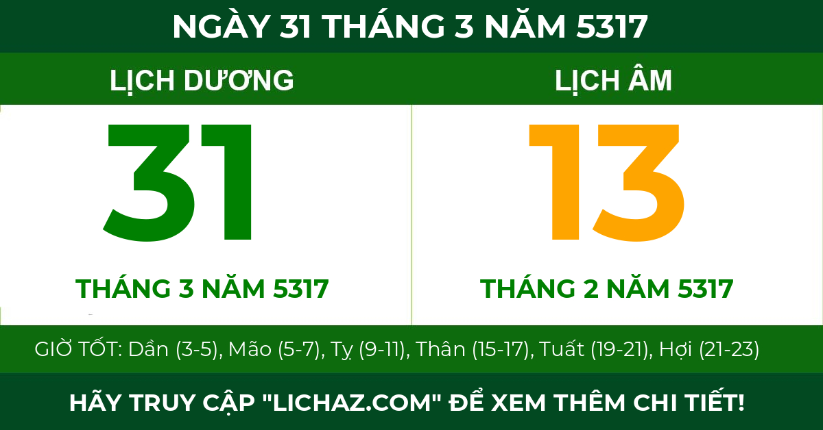 lịch âm ngày 31 tháng 3 năm 5317
