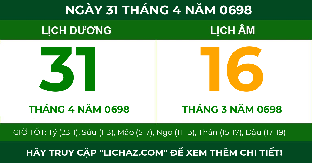 lịch âm ngày 31 tháng 4 năm 0698