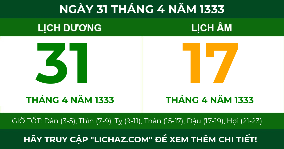 lịch âm ngày 31 tháng 4 năm 1333