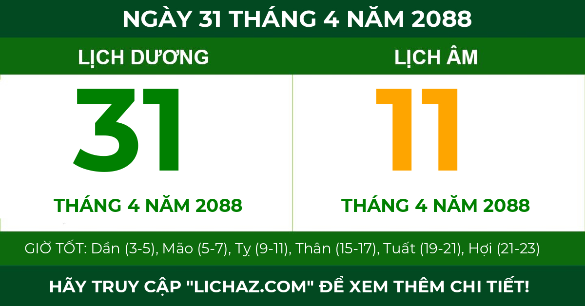 lịch âm ngày 31 tháng 4 năm 2088