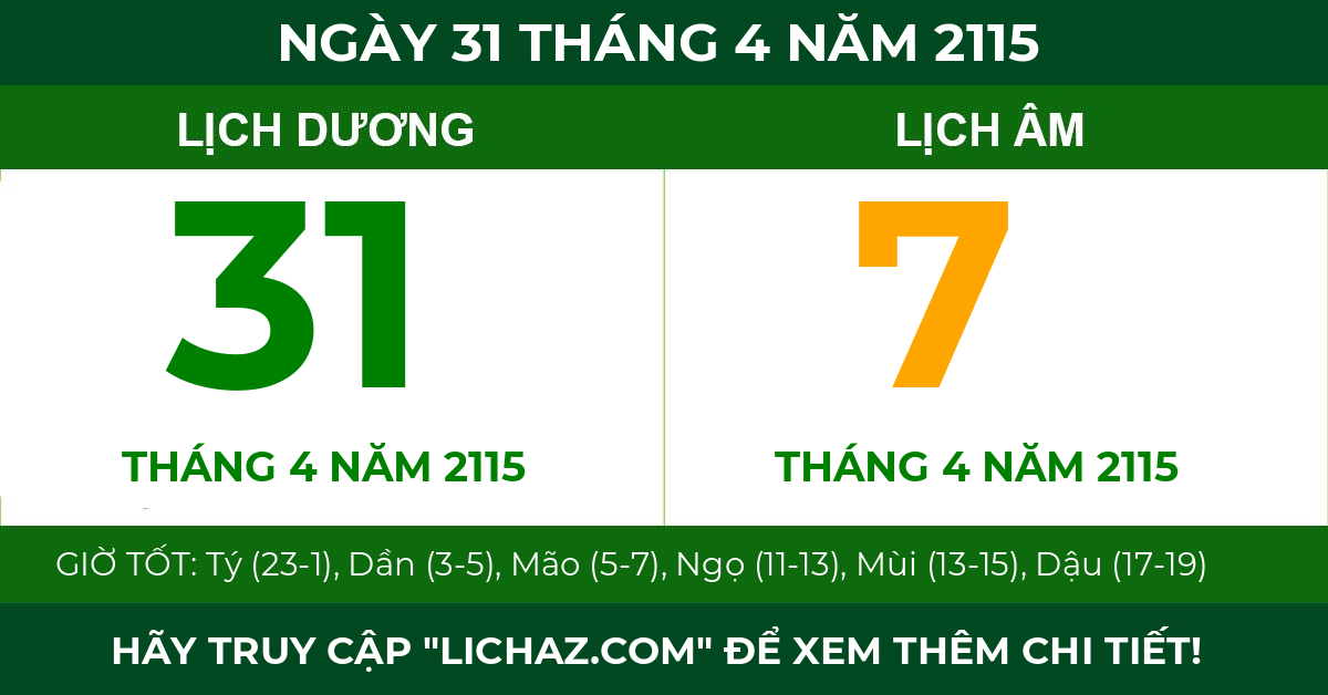 lịch âm ngày 31 tháng 4 năm 2115