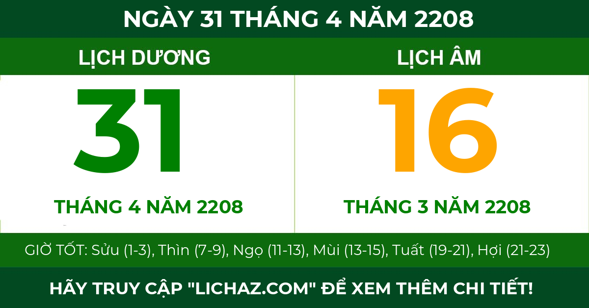 lịch âm ngày 31 tháng 4 năm 2208