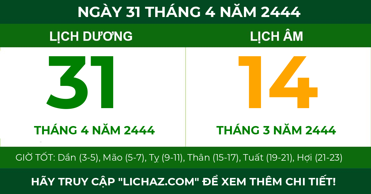lịch âm ngày 31 tháng 4 năm 2444