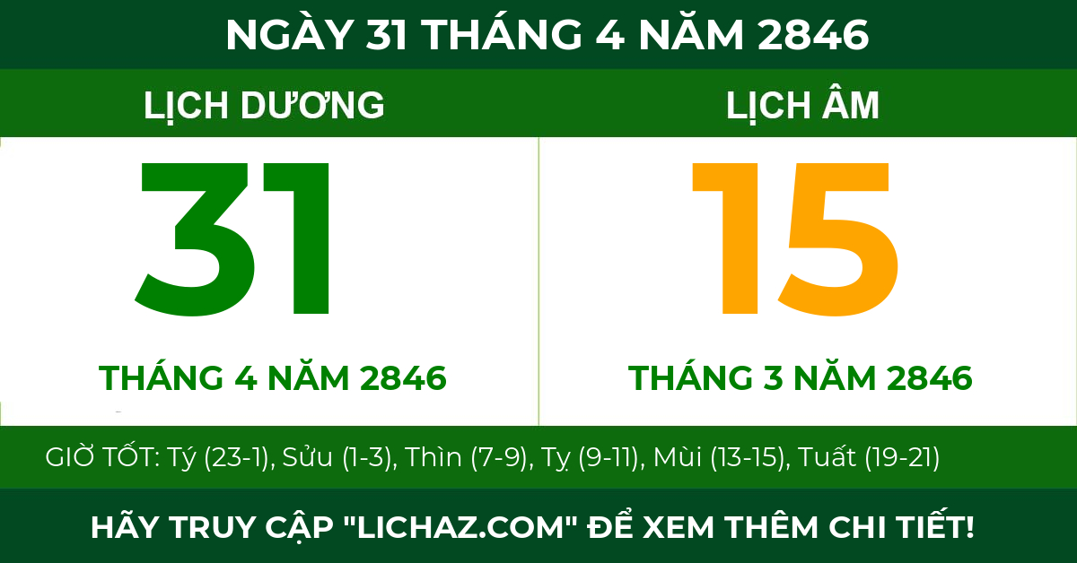 lịch âm ngày 31 tháng 4 năm 2846