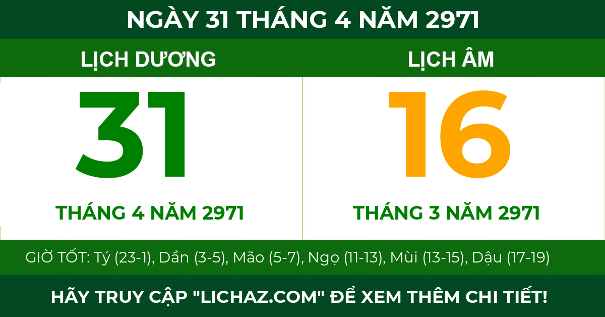 lịch âm ngày 31 tháng 4 năm 2971