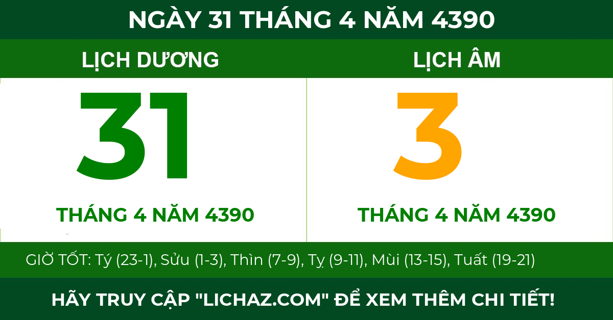 lịch âm ngày 31 tháng 4 năm 4390
