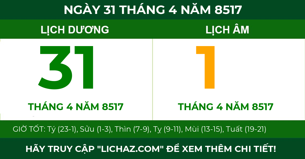 lịch âm ngày 31 tháng 4 năm 8517