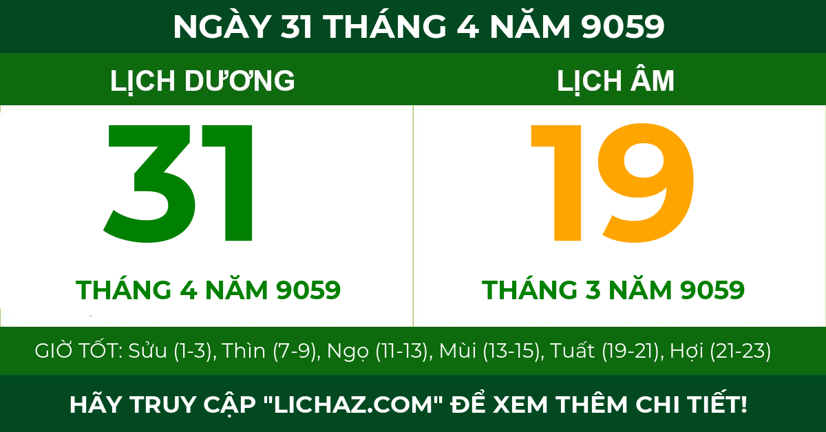 lịch âm ngày 31 tháng 4 năm 9059