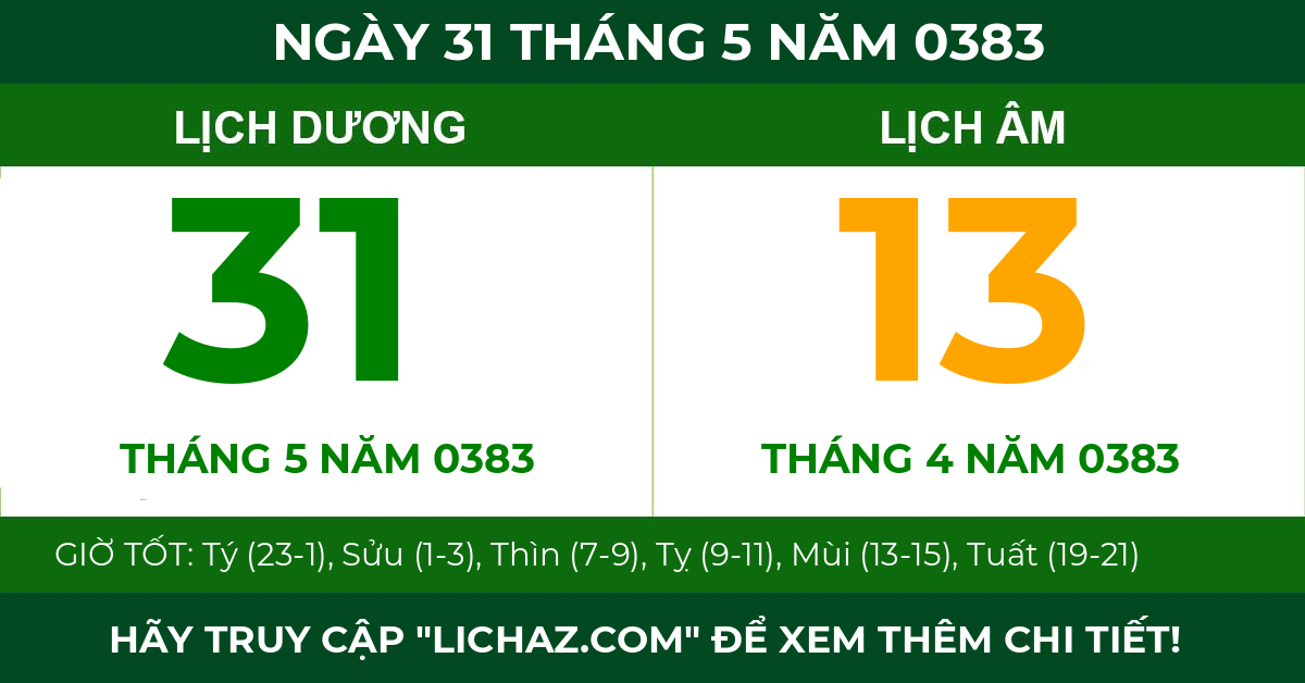 lịch âm ngày 31 tháng 5 năm 0383