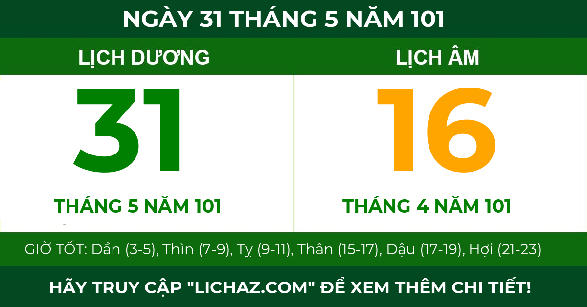 lịch âm ngày 31 tháng 5 năm 101