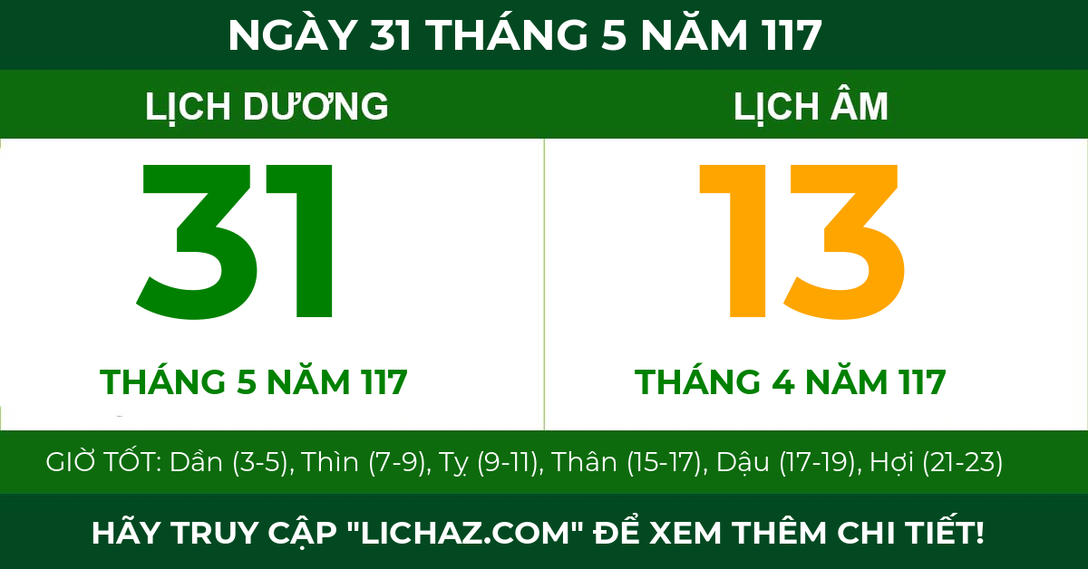 lịch âm ngày 31 tháng 5 năm 117