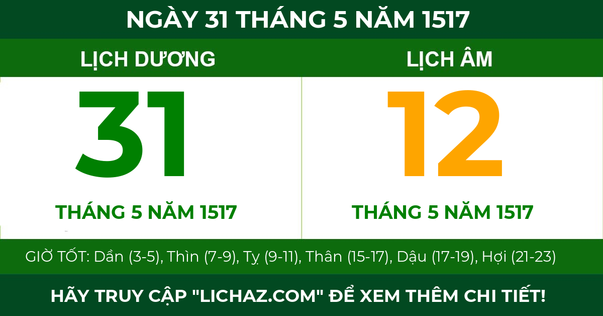 lịch âm ngày 31 tháng 5 năm 1517
