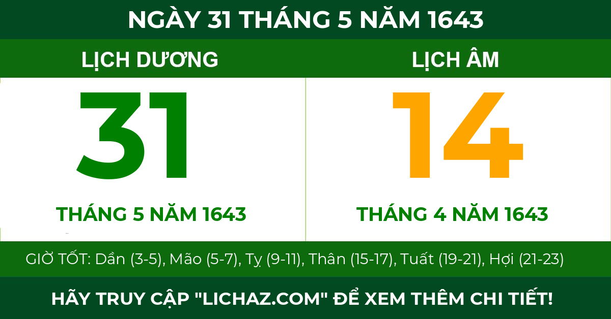 lịch âm ngày 31 tháng 5 năm 1643