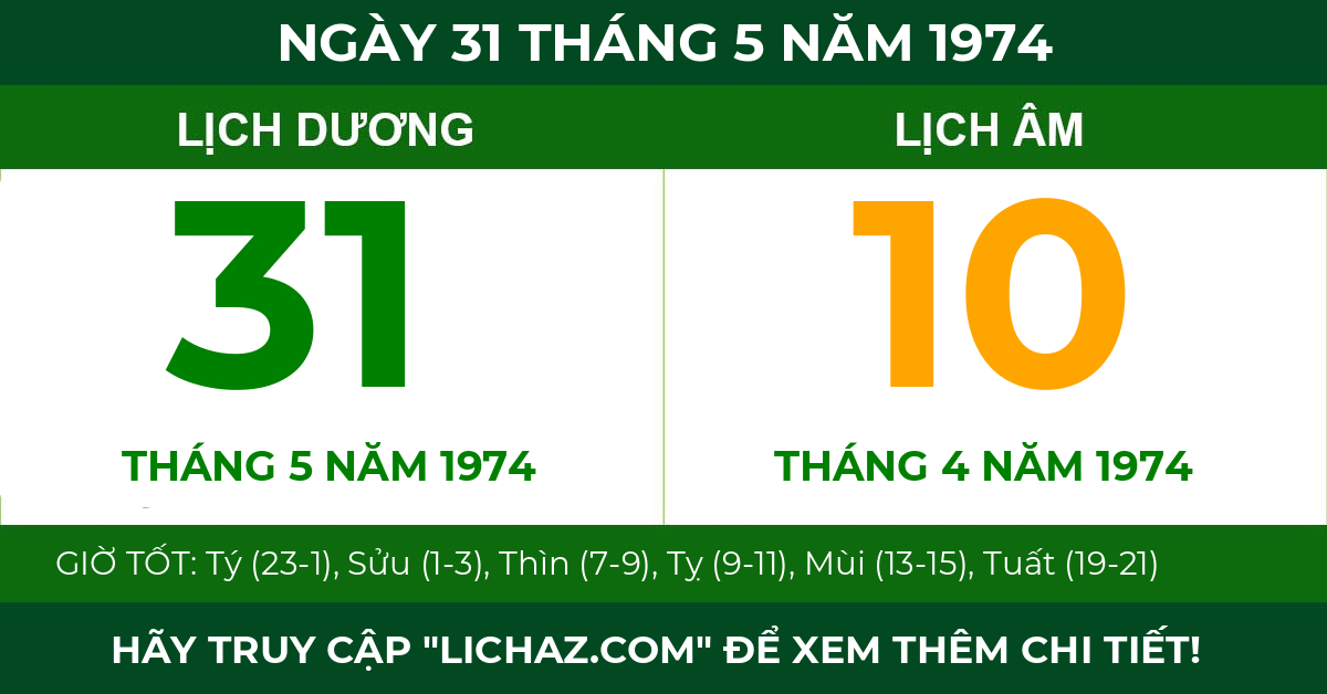 lịch âm ngày 31 tháng 5 năm 1974