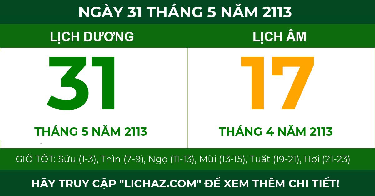 lịch âm ngày 31 tháng 5 năm 2113