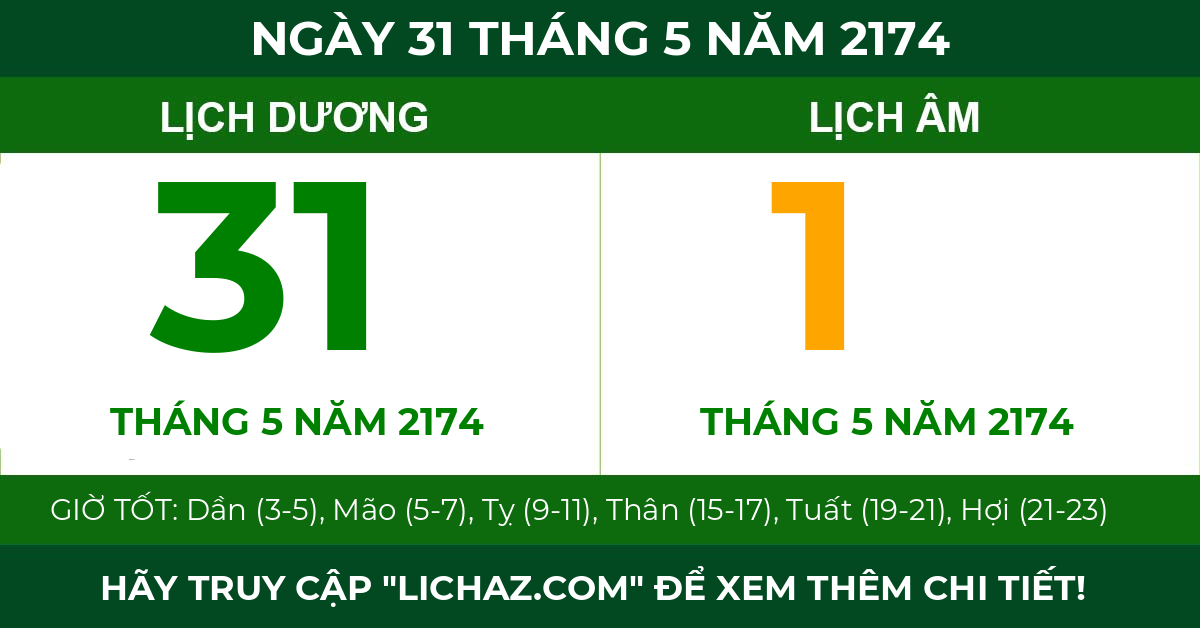 lịch âm ngày 31 tháng 5 năm 2174